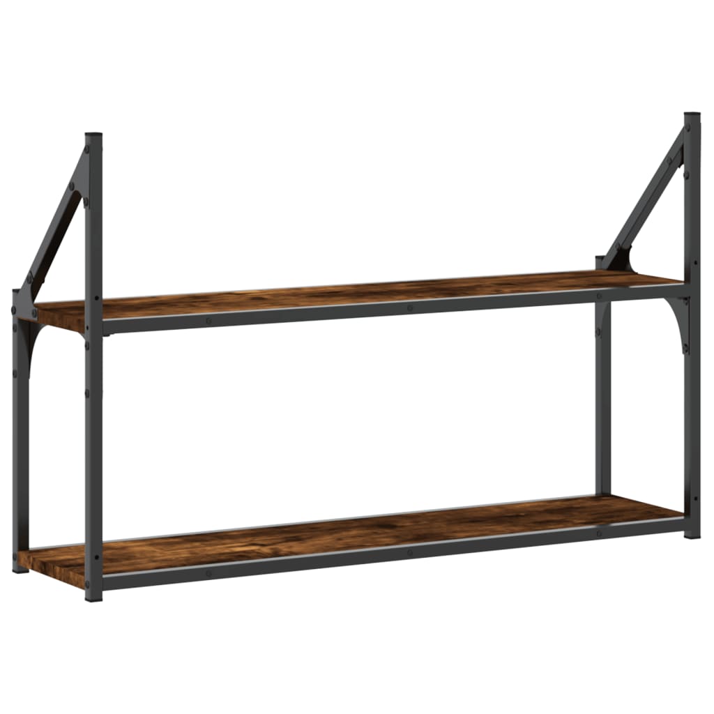 Vägghylla 2 hyllor rökfärgad ek 80x21x51 cm konstruerat trä