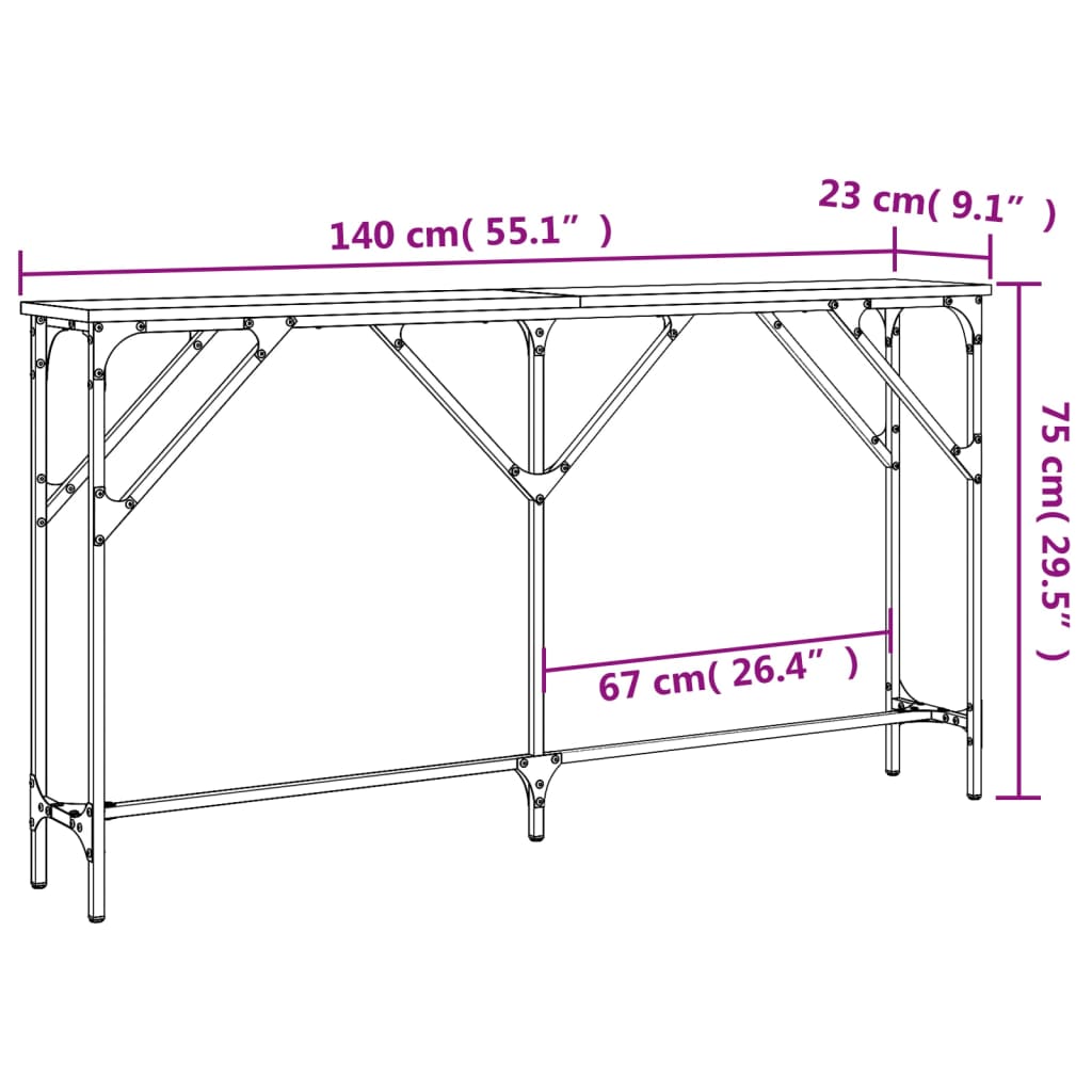 Konsolbord svart 140x23x75 cm konstruerat trä