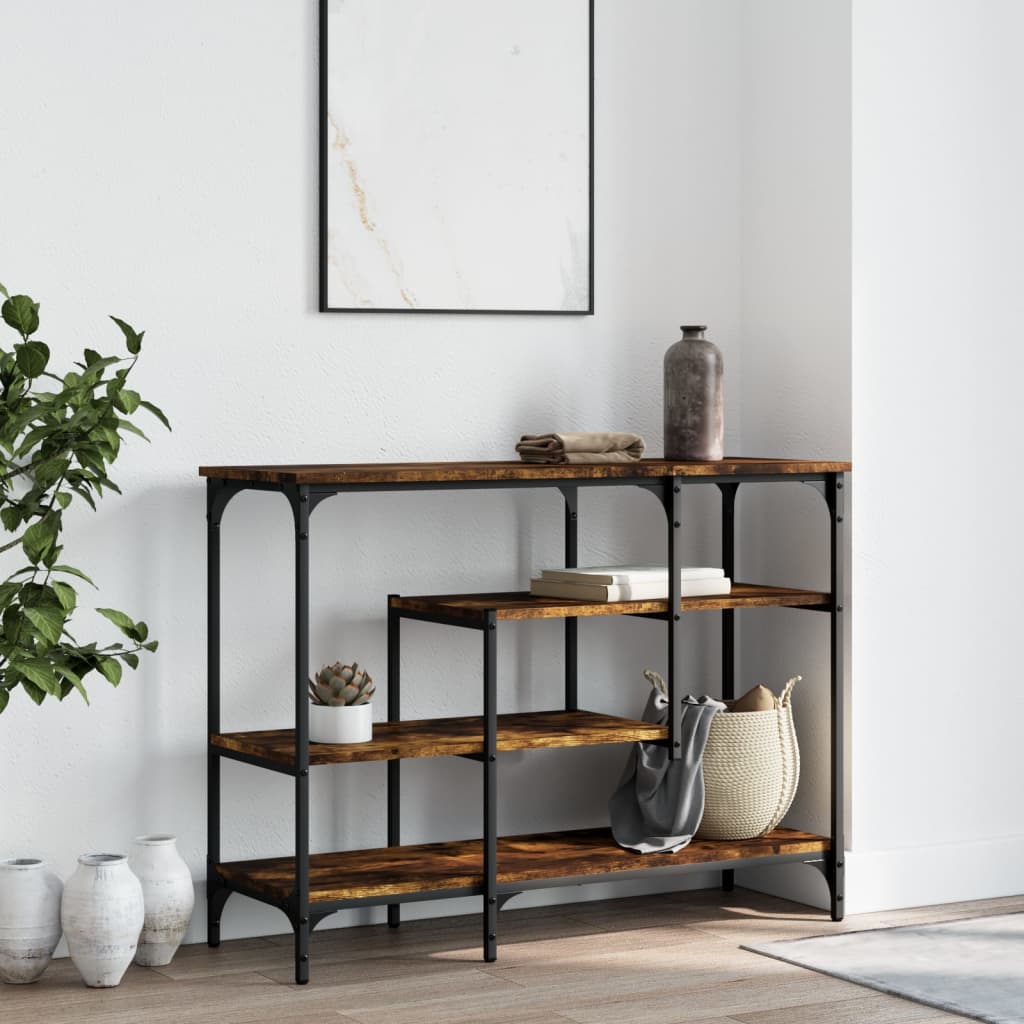 Konsolbord med hyllor rökfärgad ek 100x35x75 cm