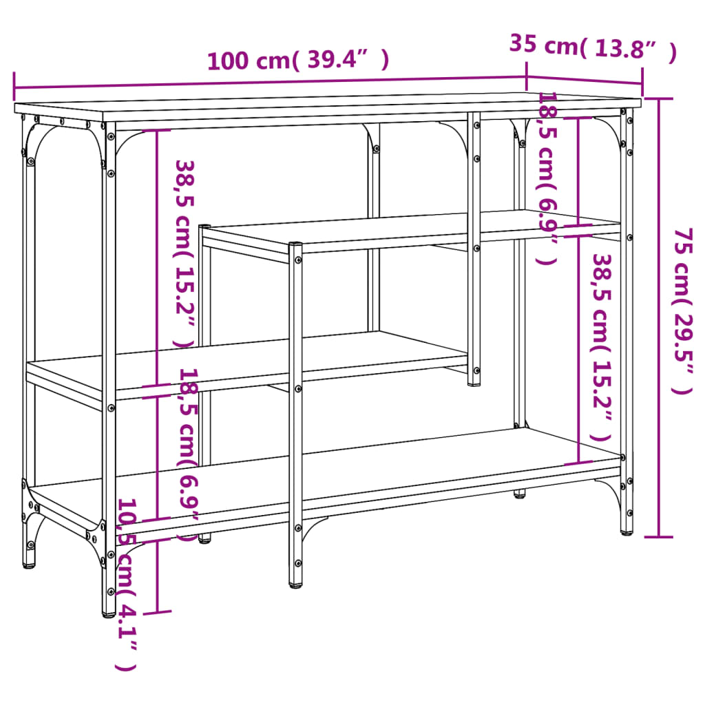 Konsolbord med hyllor rökfärgad ek 100x35x75 cm