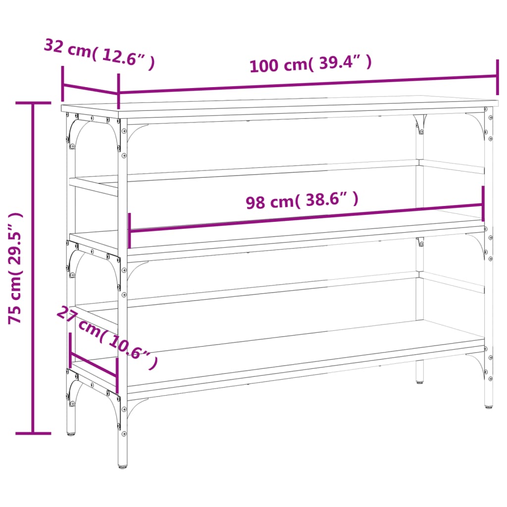 Avlastningsbord rökfärgad ek 100x32x75 cm konstruerat trä