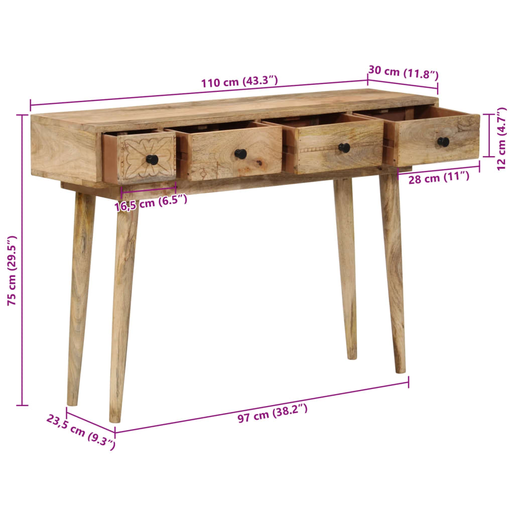 Konsolbord 110x30x75 cm massivt mangoträ