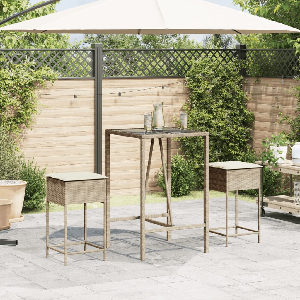 Barstolar för trädgården med dynor 2 st beige konstrotting