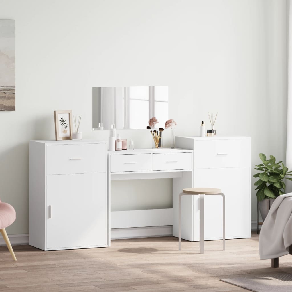 Sminkbord 4 delar vit konstruerat trä