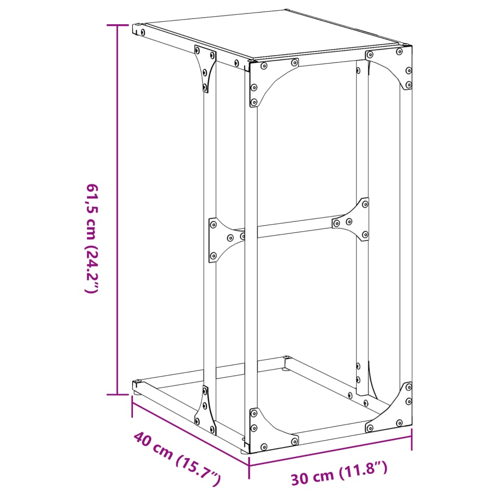 Sidobord med transparent glasskiva 40x30x61,5 cm stål