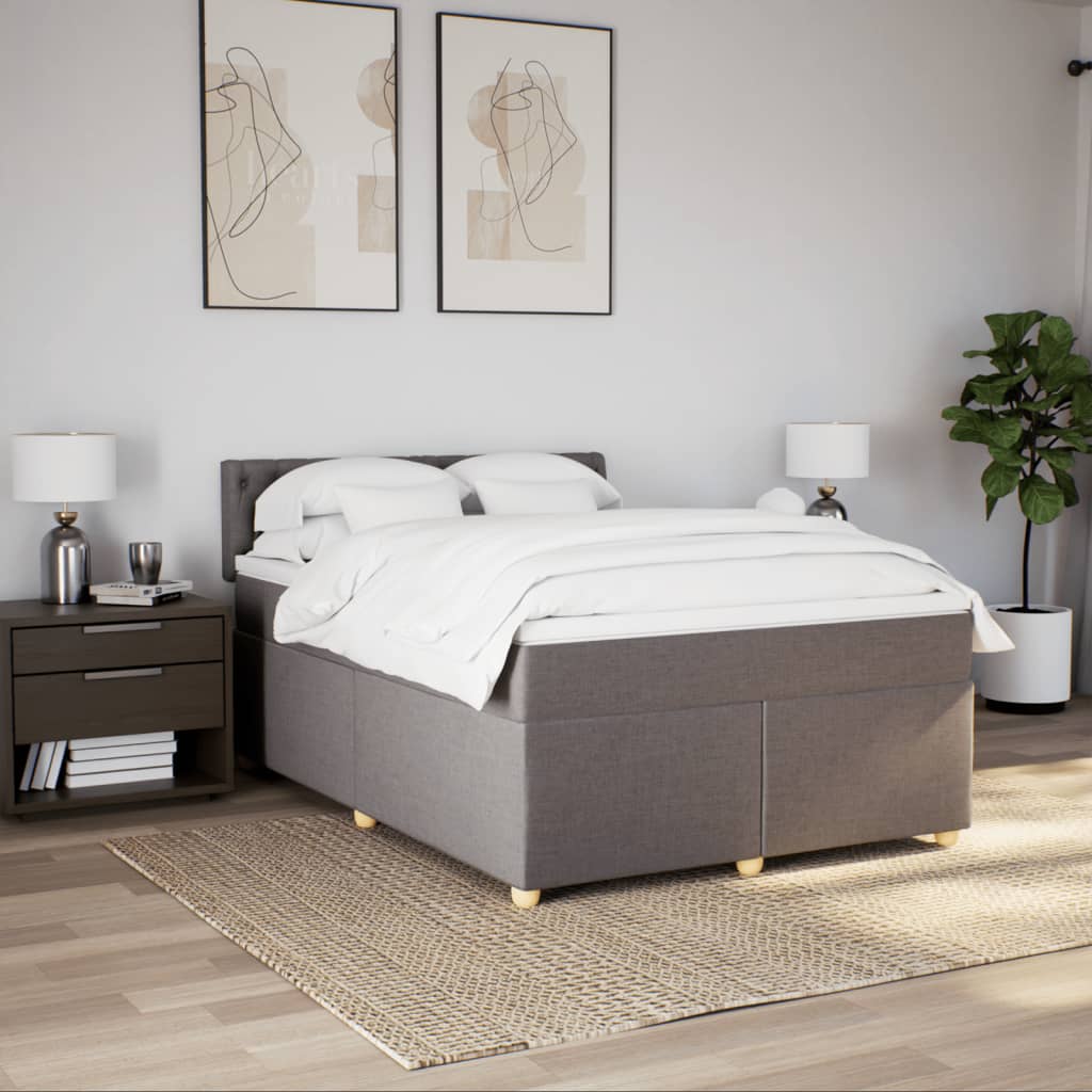 Ramsäng med madrass taupe 140x190 cm tyg