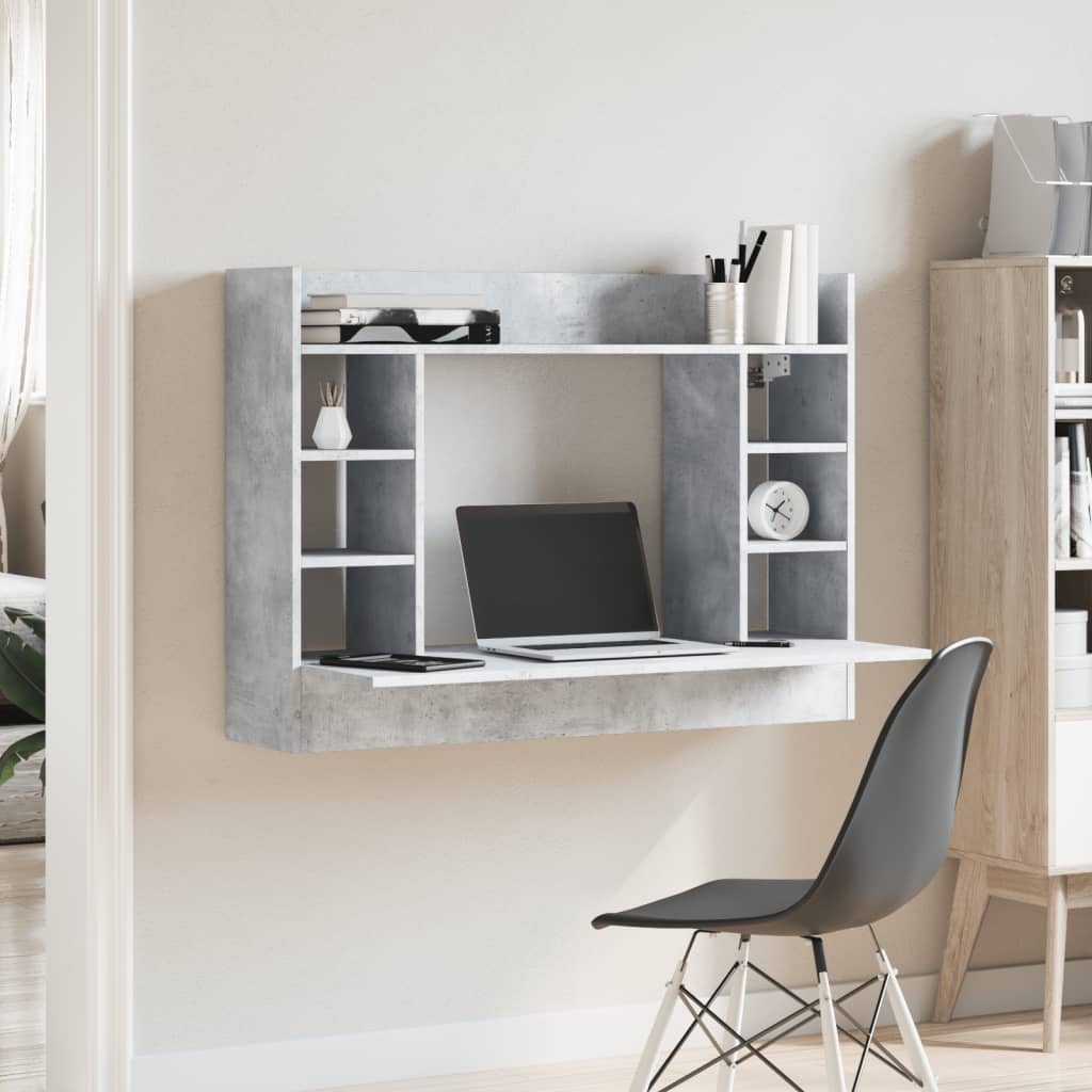 Väggmonterat skrivbord betonggrå 105x48x75 cm konstruerat trä