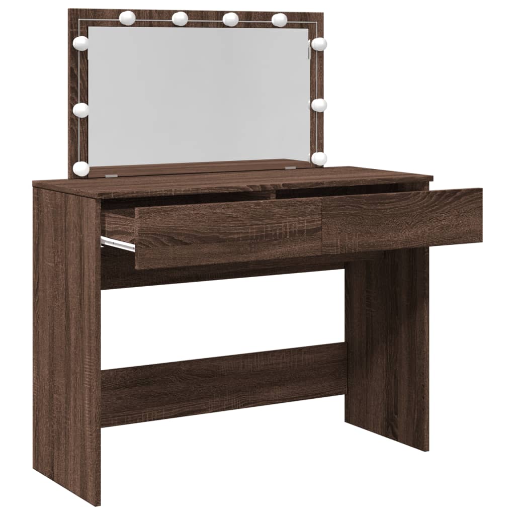 Sminkbord med LED brun ek 100x40x120 cm