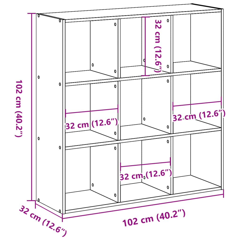 Bokhylla rökfärgad ek 102x32x102 cm konstruerat trä