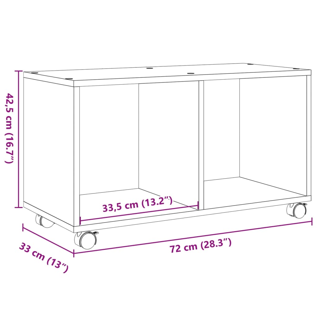 Skåp med hjul ek 72x33x42,5 cm konstruerat trä