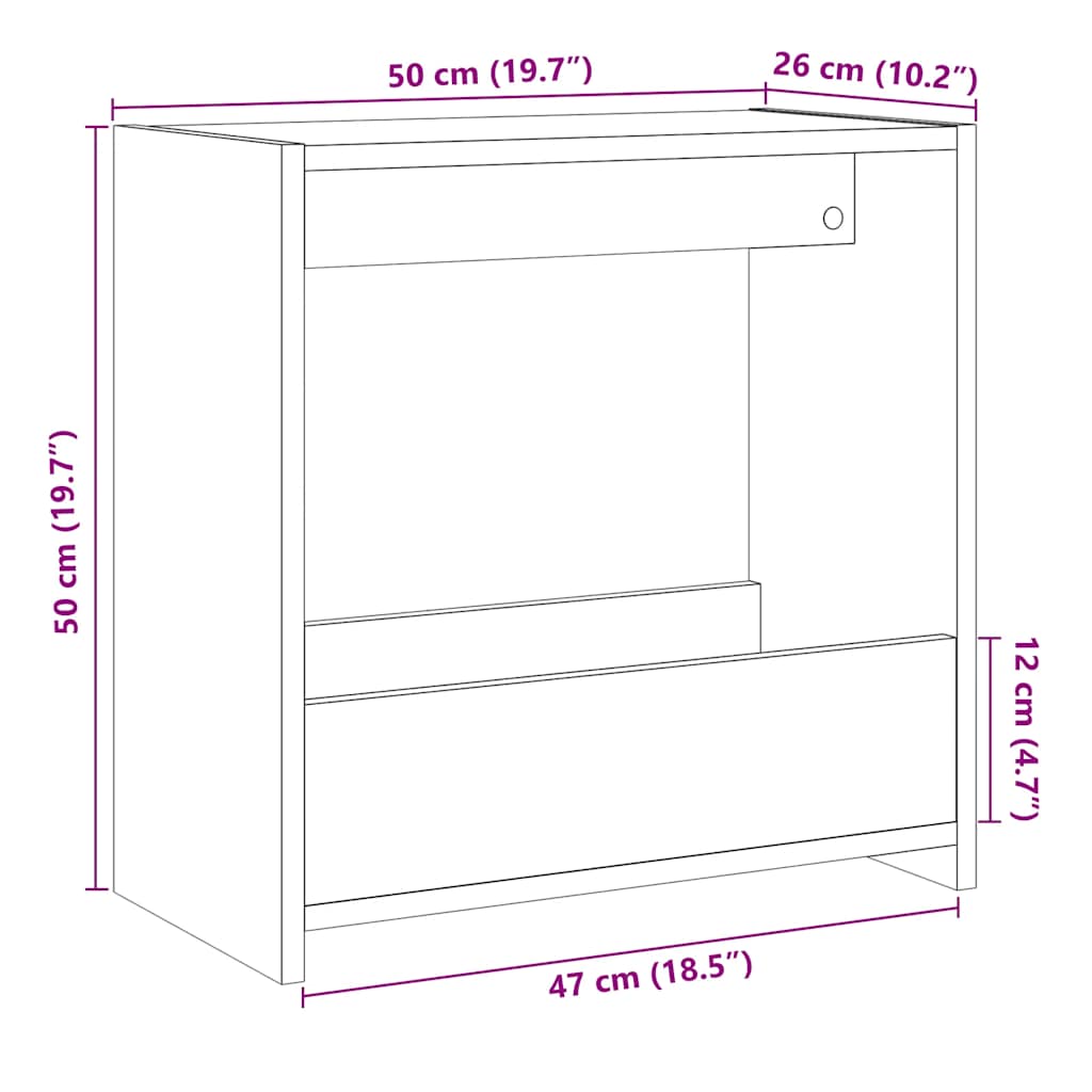 Sidobord åldrat trä 50x26x50 cm konstruerat trä