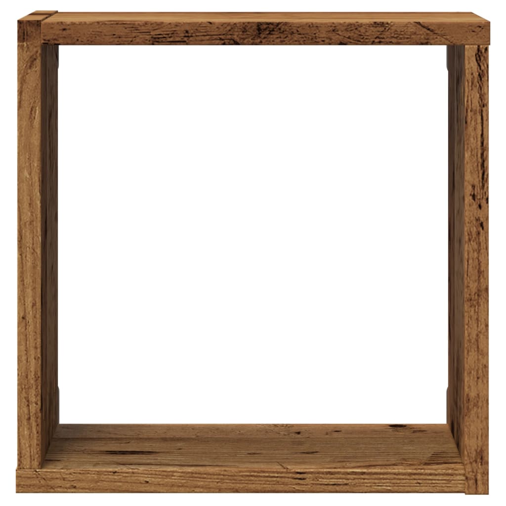 Vägghylla kubformad 4 st åldrat trä 30x15x30 cm konstruerat trä