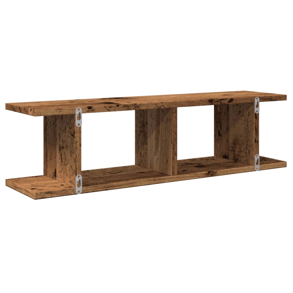 Vägghyllor 2 st åldrat trä 75x18x20 cm konstruerat trä