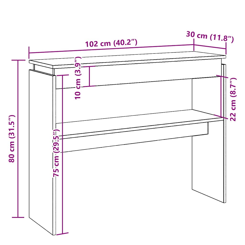 Konsolbord artisan ek 102x30x80 cm konstruerat trä