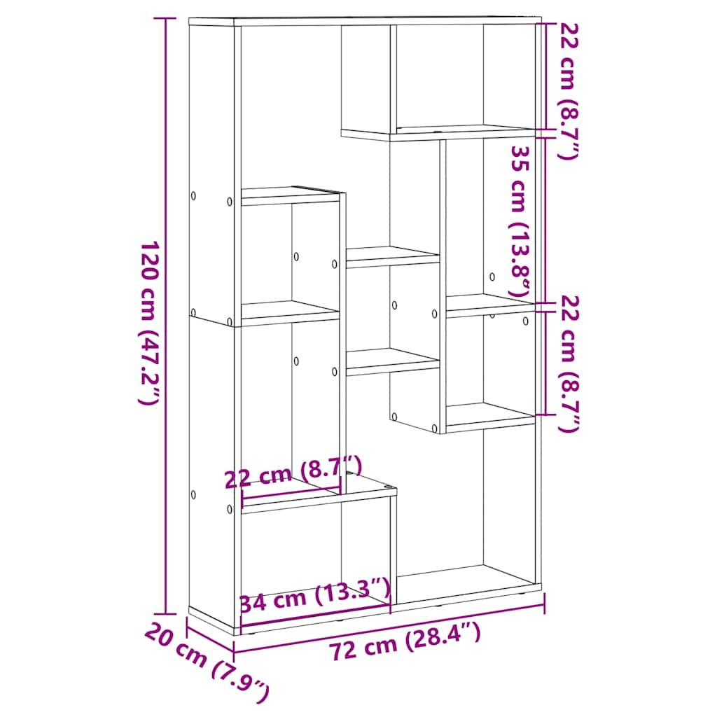 Bokhylla ek 72x20x120 cm konstruerat trä