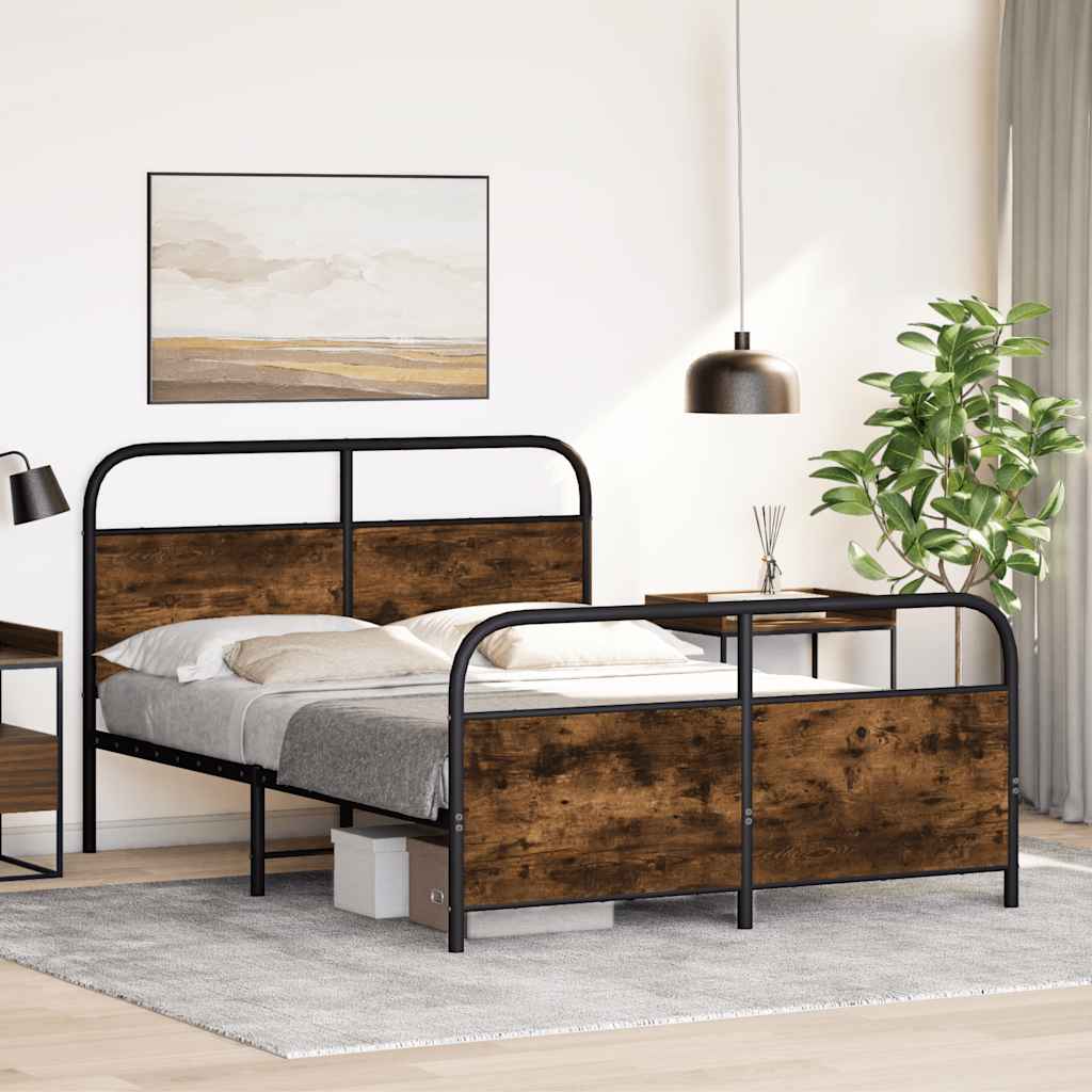 Sängram utan madrass metall rökfärgad ek 140x190 cm