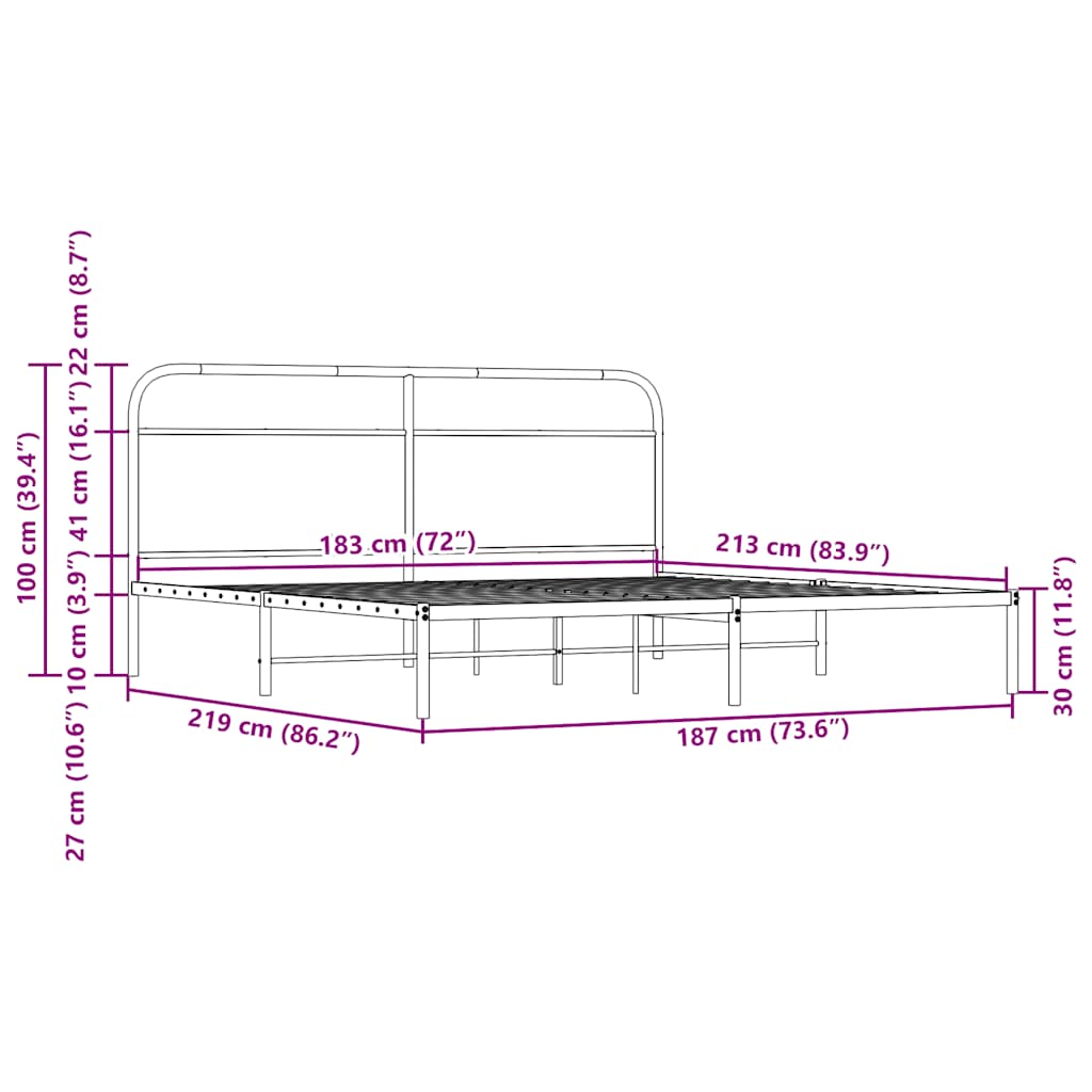 Sängram utan madrass metall sonoma-ek 183x213 cm