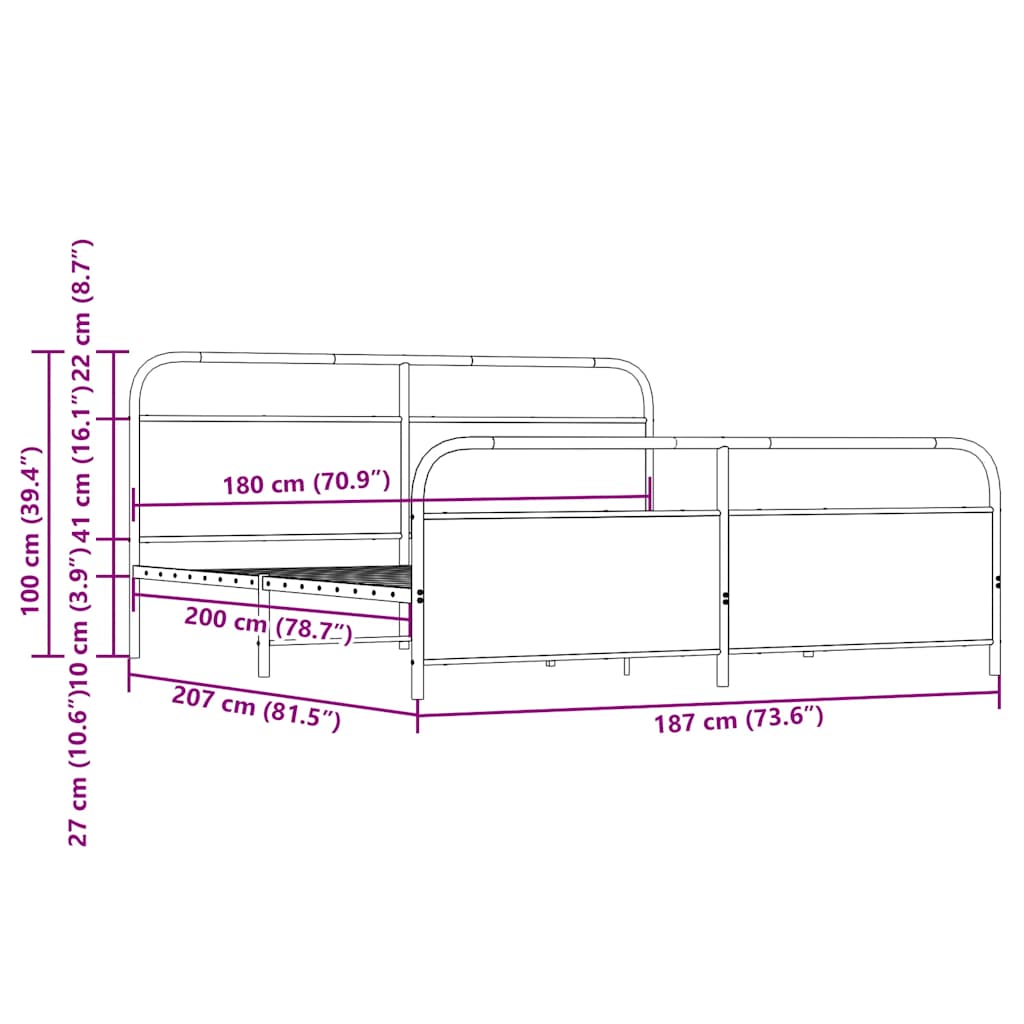 Sängram utan madrass metall sonoma-ek 180x200 cm