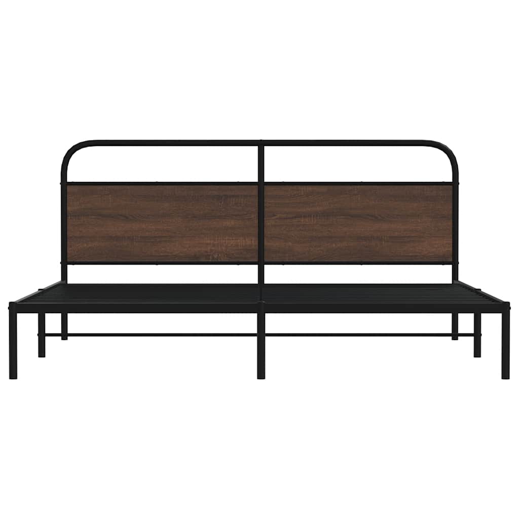Sängram utan madrass metall brun ek 183x213 cm
