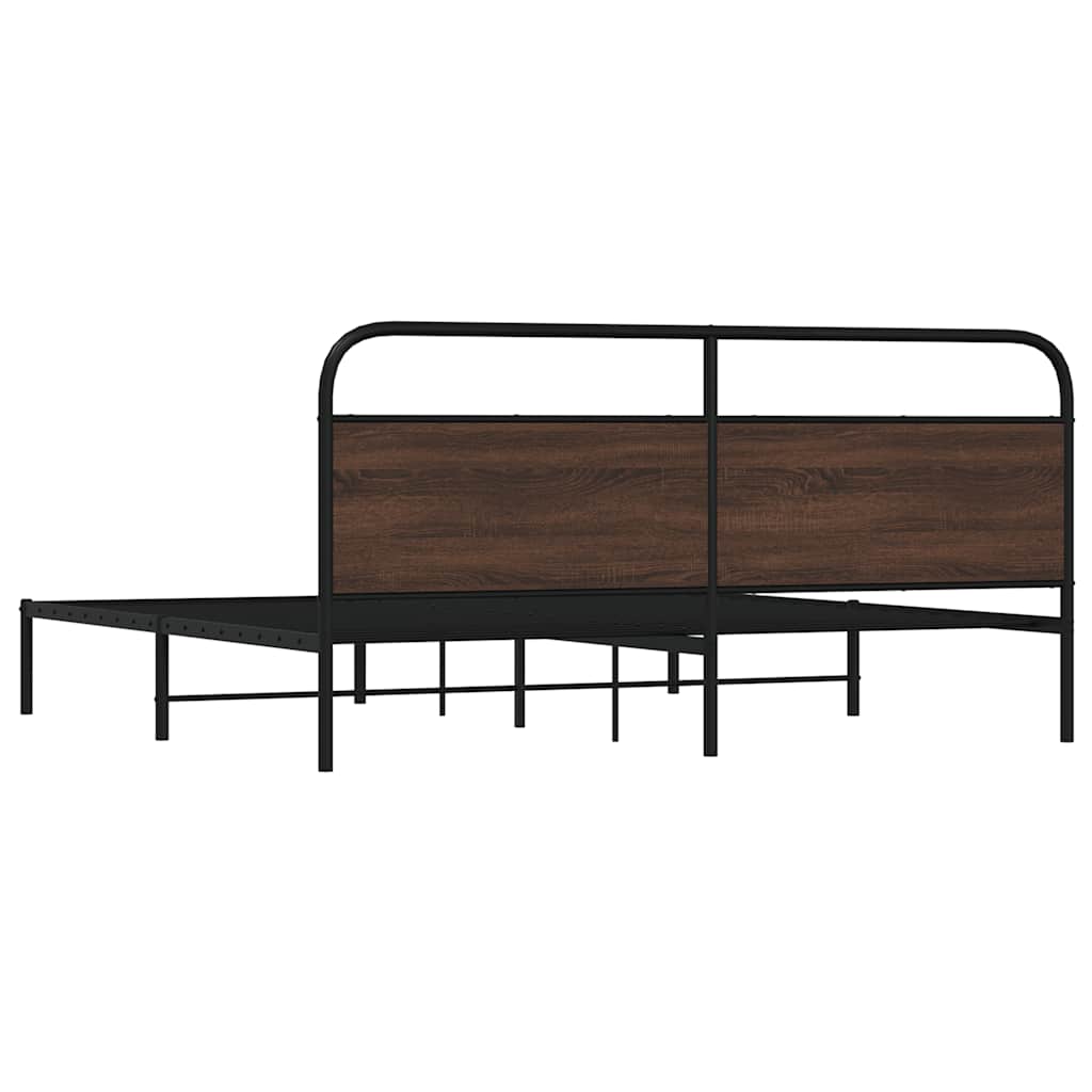 Sängram utan madrass metall brun ek 183x213 cm
