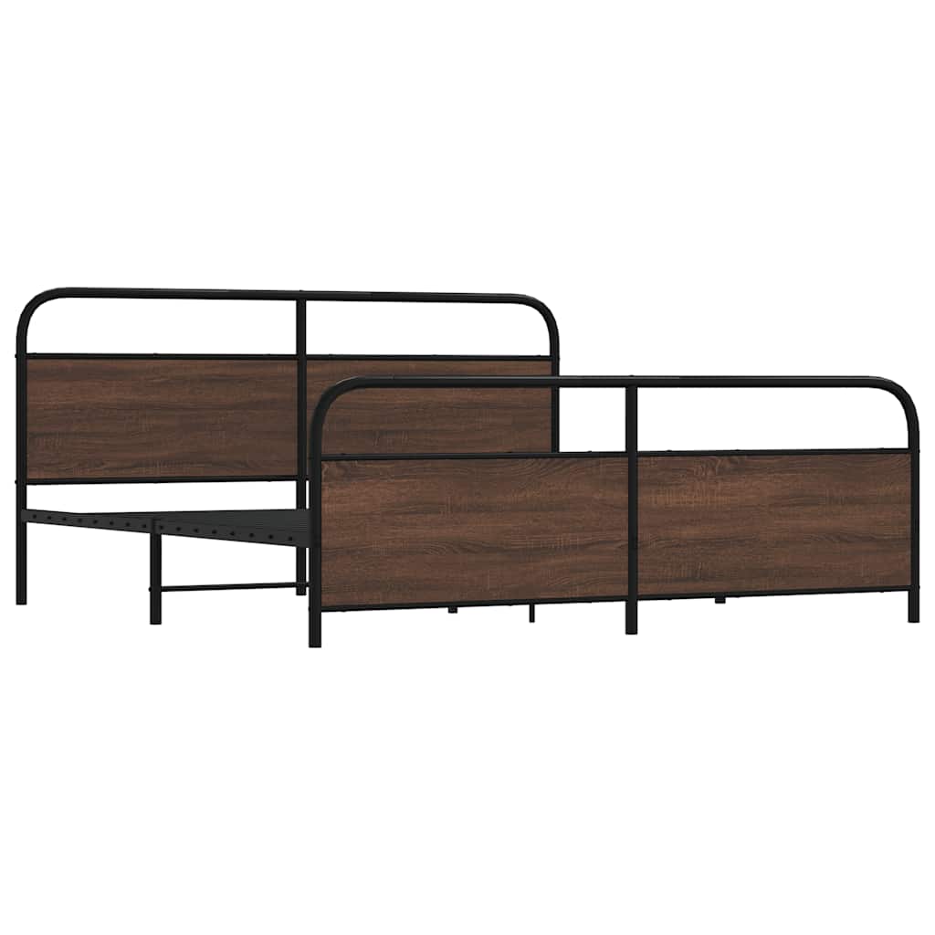 Sängram utan madrass metall brun ek 183x213 cm