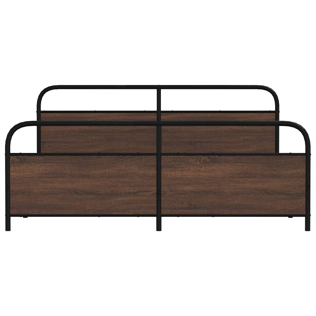 Sängram utan madrass metall brun ek 183x213 cm