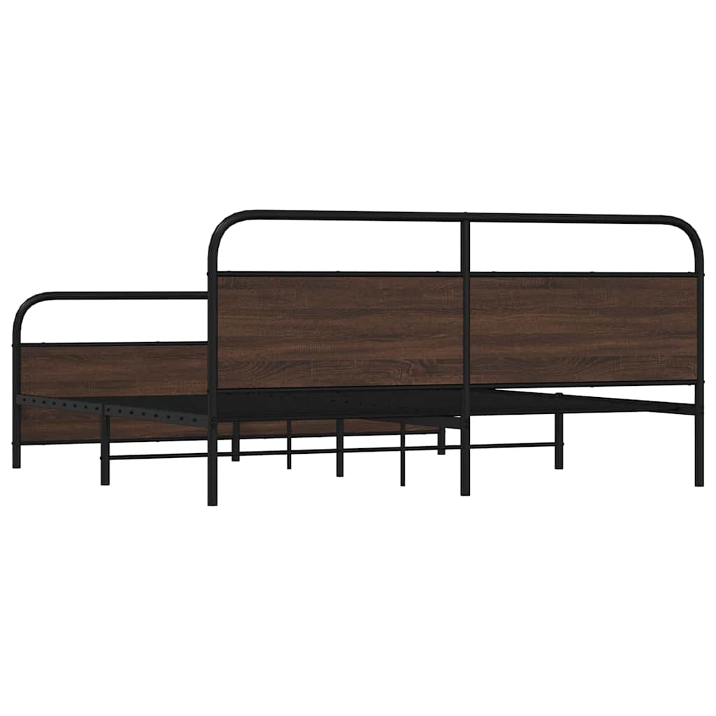 Sängram utan madrass metall brun ek 183x213 cm