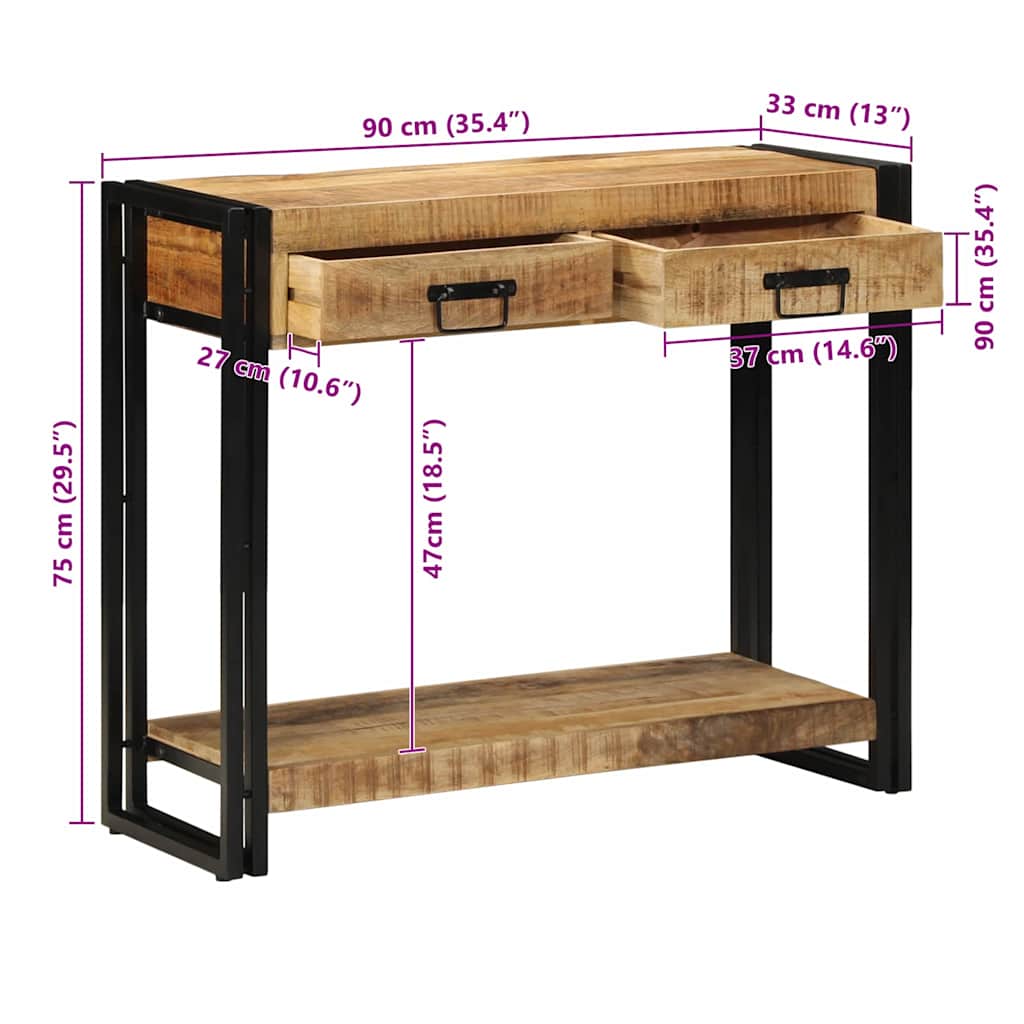 Konsolbord 90x33x75 cm Solid Grovt Mango