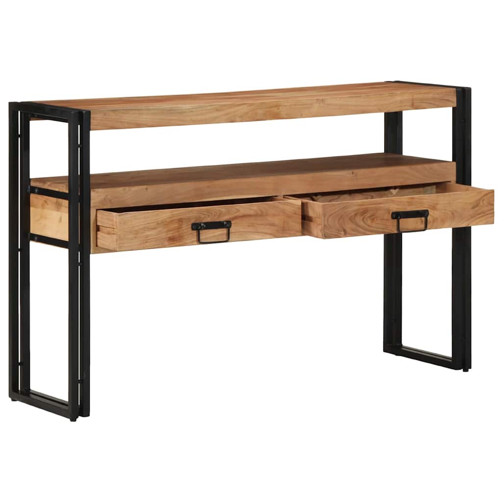Sidobord Svart 120x33x75 cm Massivt akaciaträ och metall
