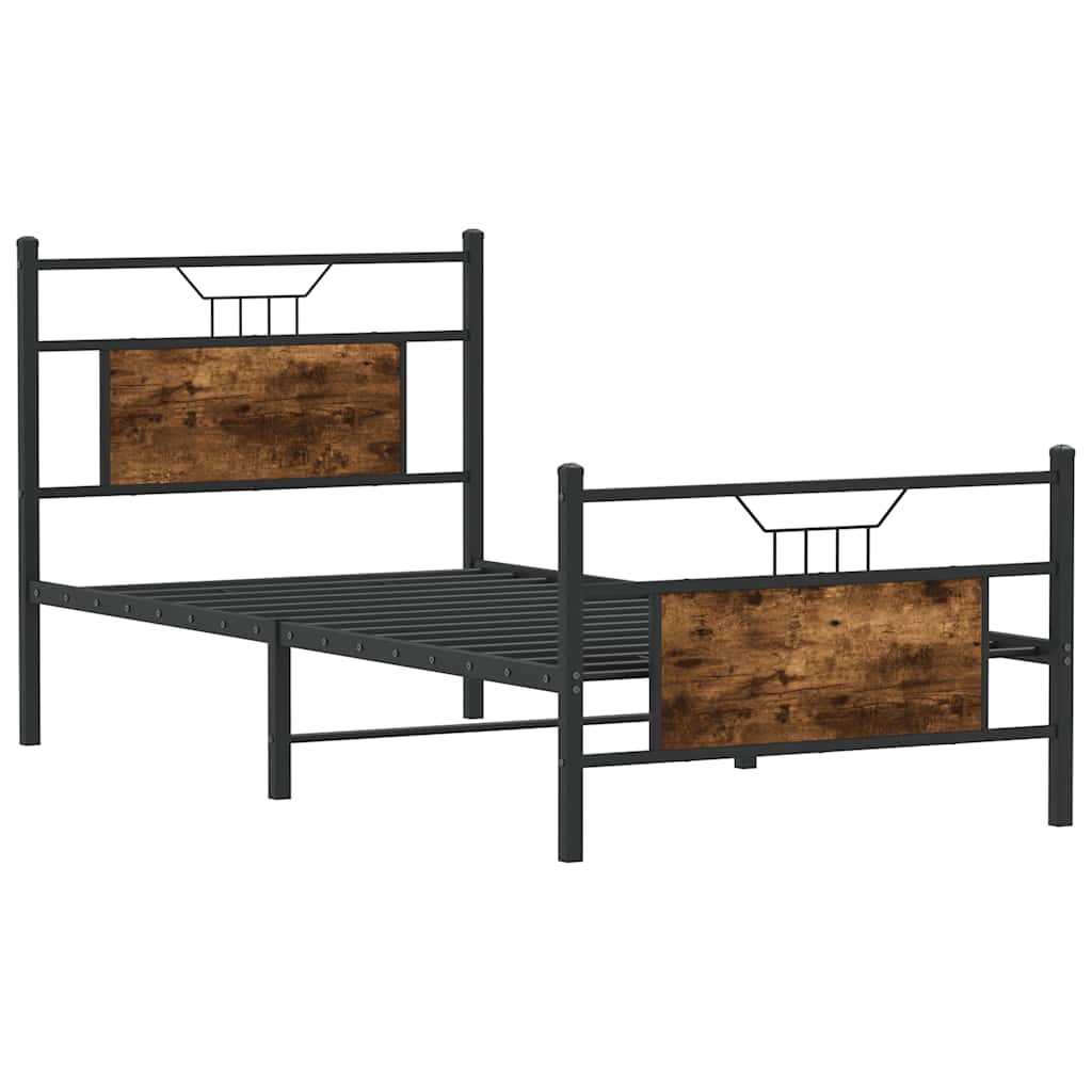 Sängram utan madrass rökfärgad ek 80x200 cm konstruerad trä
