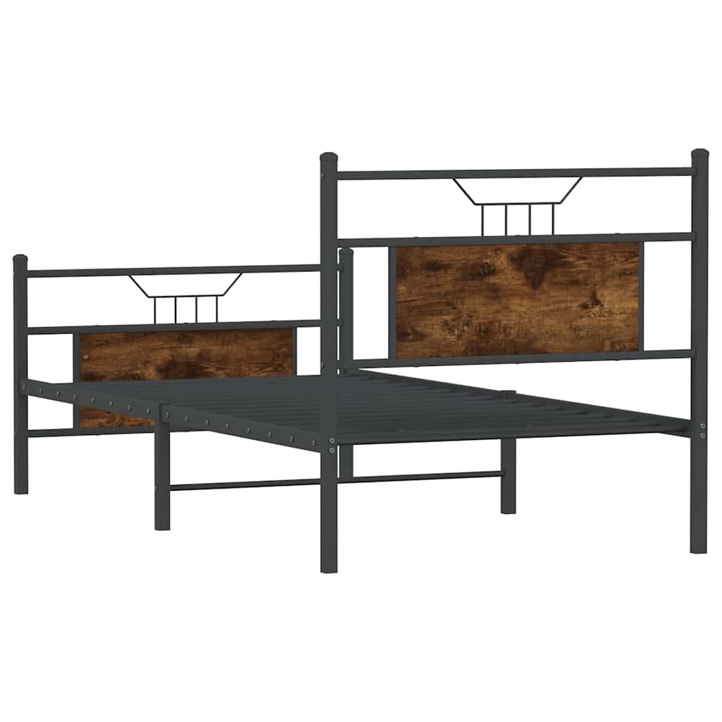 Sängram utan madrass rökfärgad ek 80x200 cm konstruerad trä