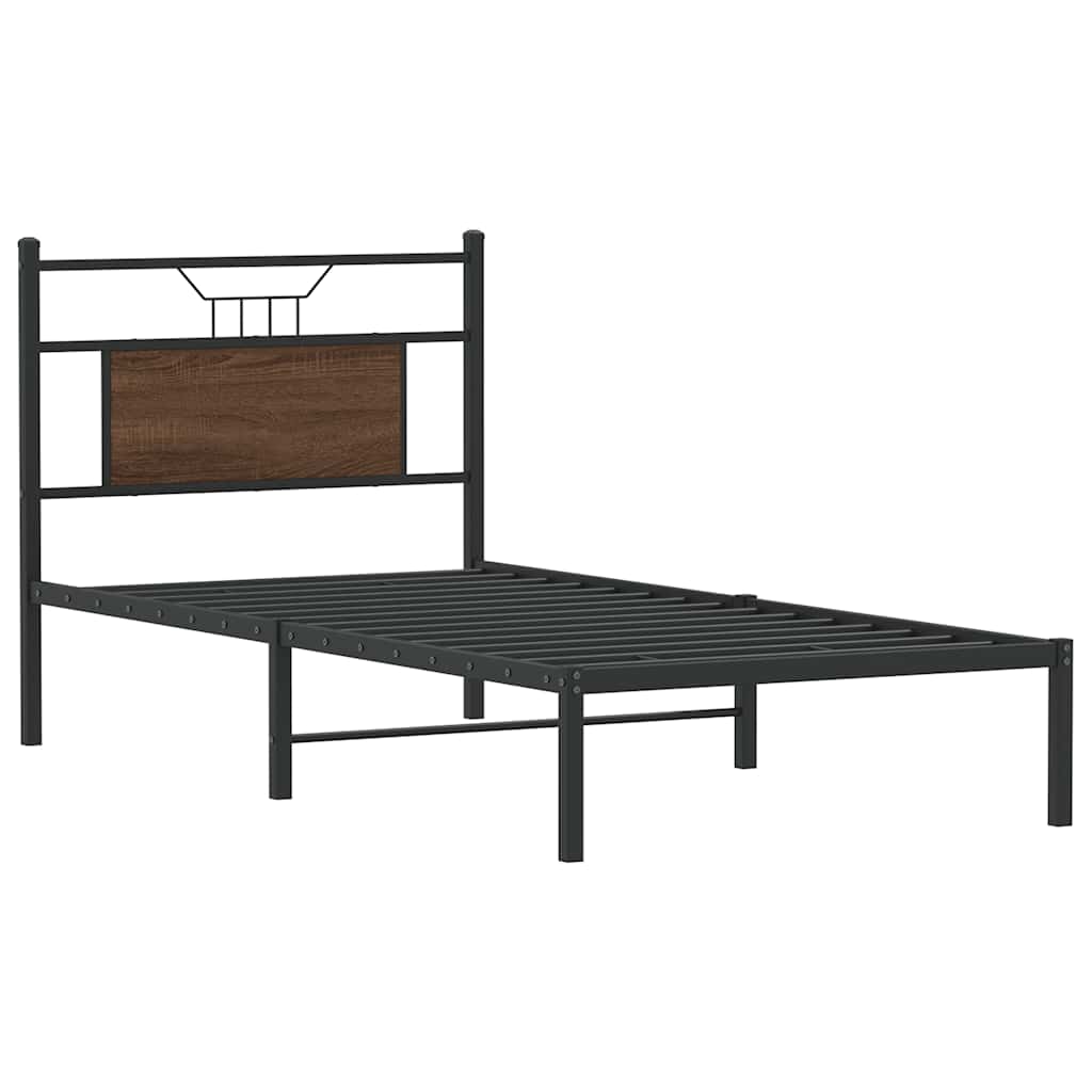 Sängram utan madrass brun ek 75x190 cm konstruerad trä