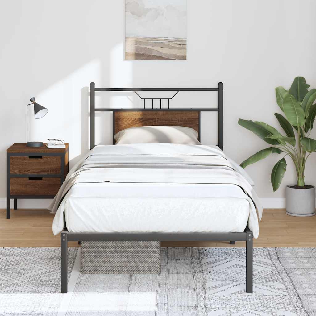 Sängram utan madrass brun ek 75x190 cm konstruerad trä