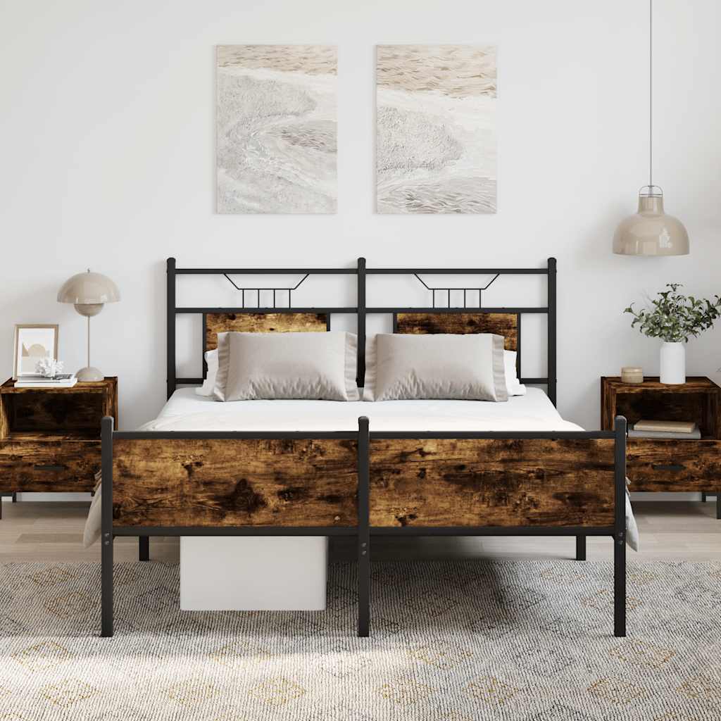 Sängram utan madrass rökfärgad ek 150x200 cm konstruerad trä