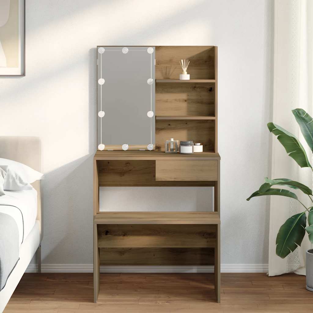 Sminkbordsset med LED Artisan ek konstruerat trä