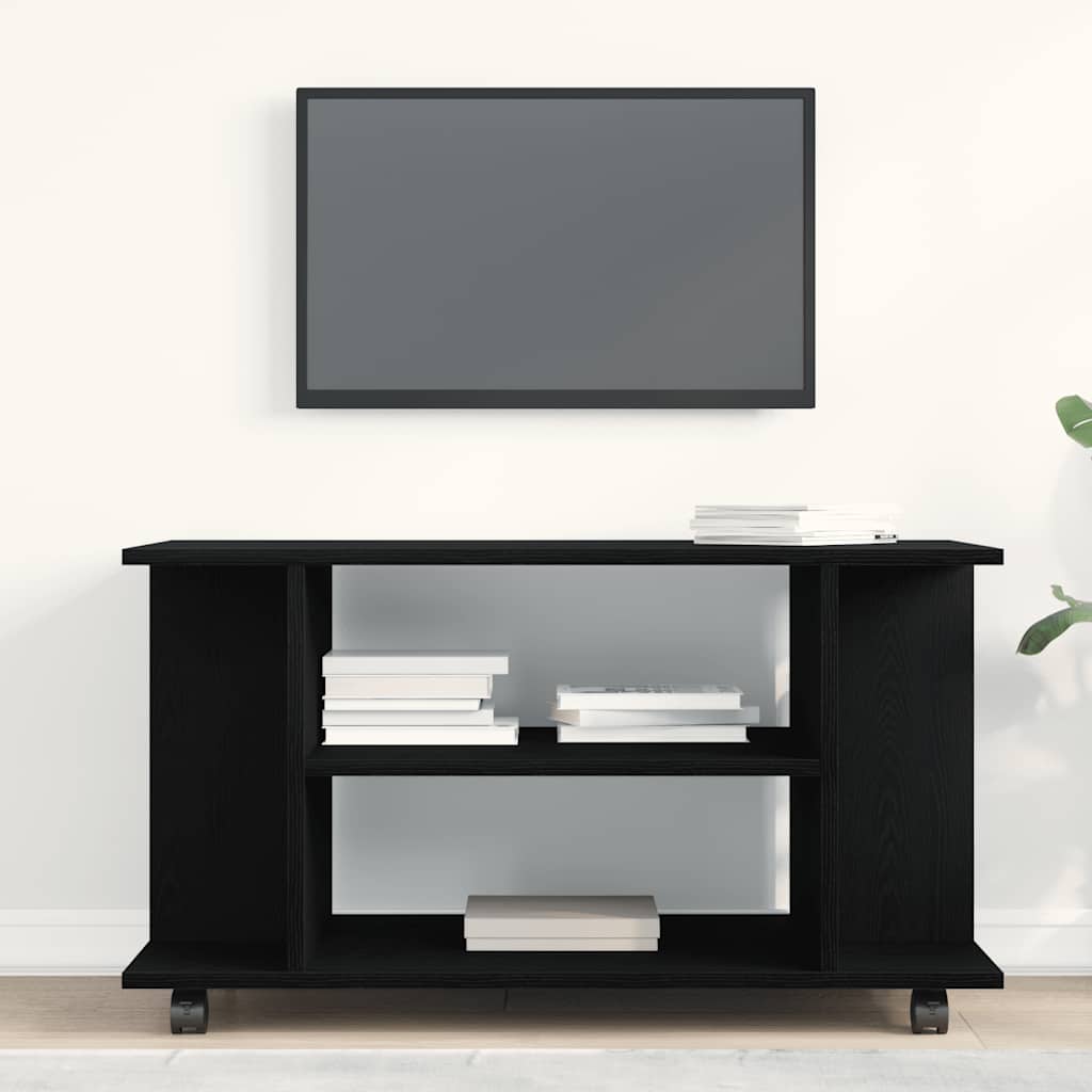 TV-bänk med hjul svart ek 80x40x45 cm konstruerat trä