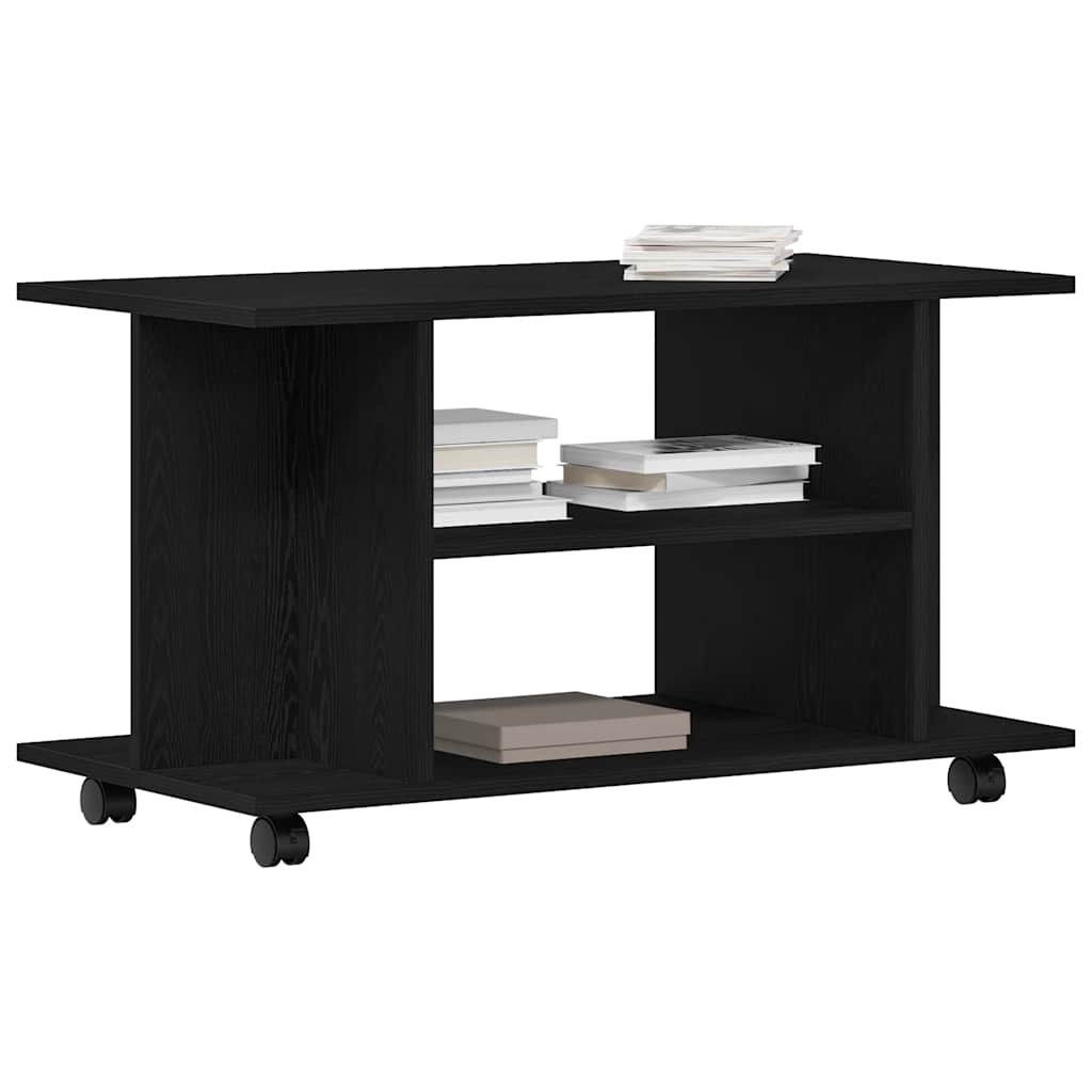 TV-bänk med hjul svart ek 80x40x45 cm konstruerat trä