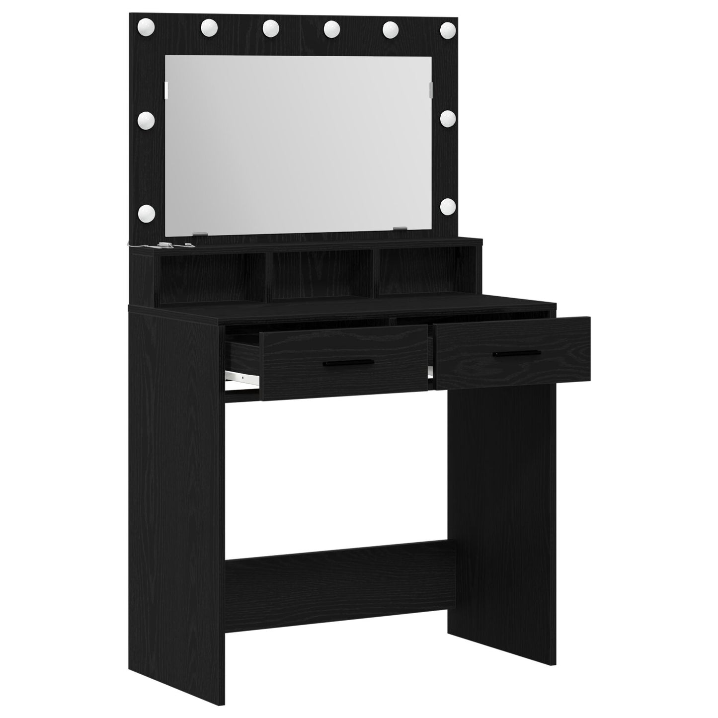 Sminkbord med LED-lampor - Svart Ek 79x41x135 cm