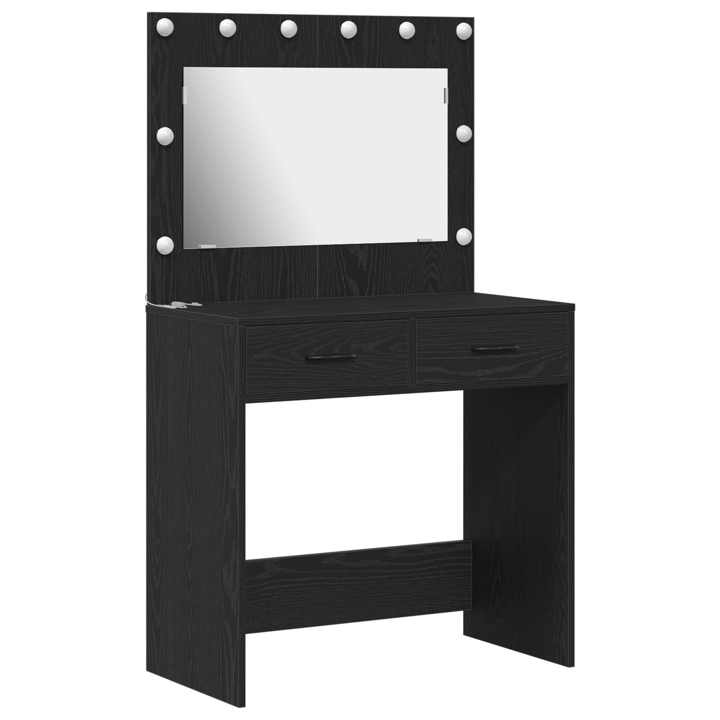 Sminkbord med LED-lampor, svart ek, 78,5x41x135 cm