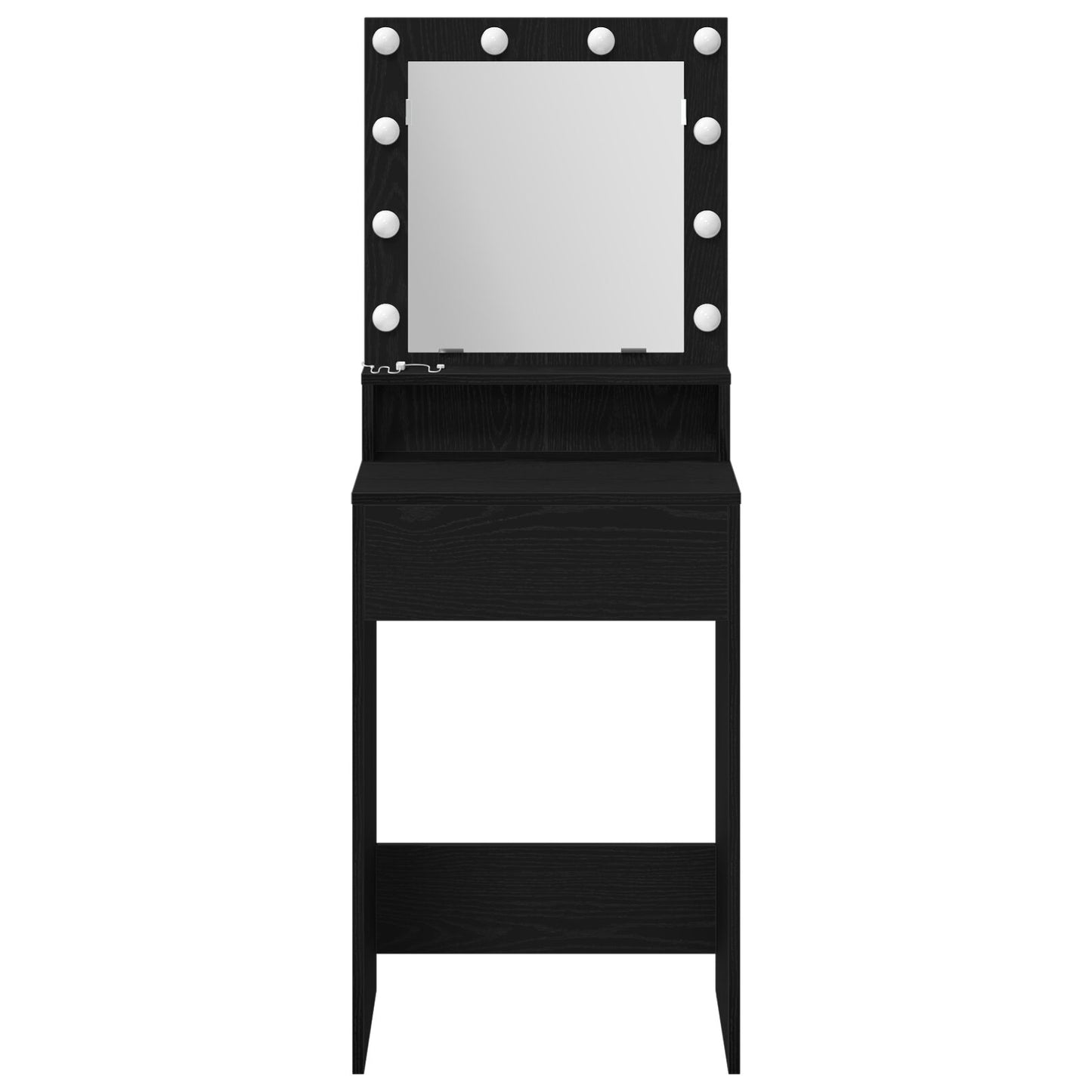 Sminkbord med LED-lampor, svart ek, 50x41x135 cm