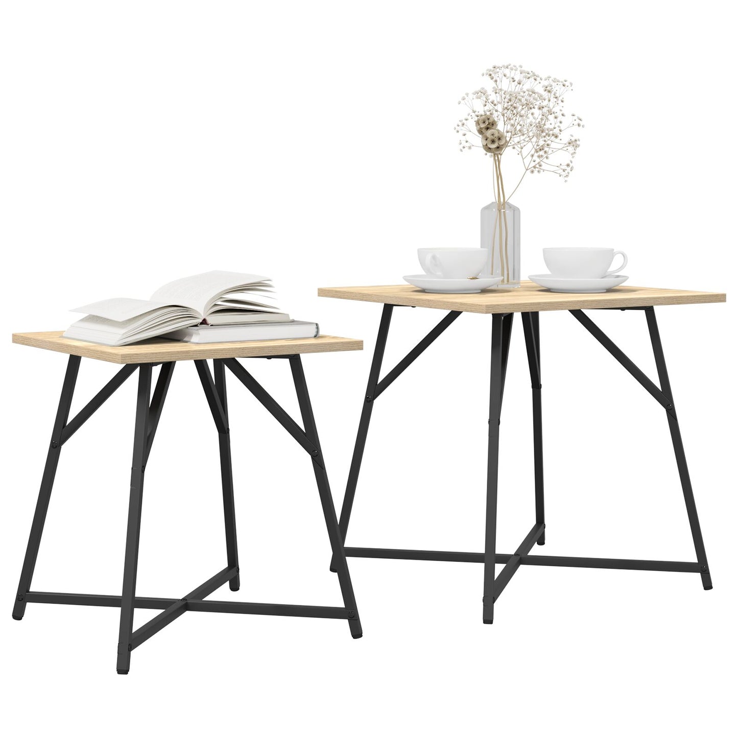 Sidobord 2 st Sonoma Ek Fuskträ och Metall