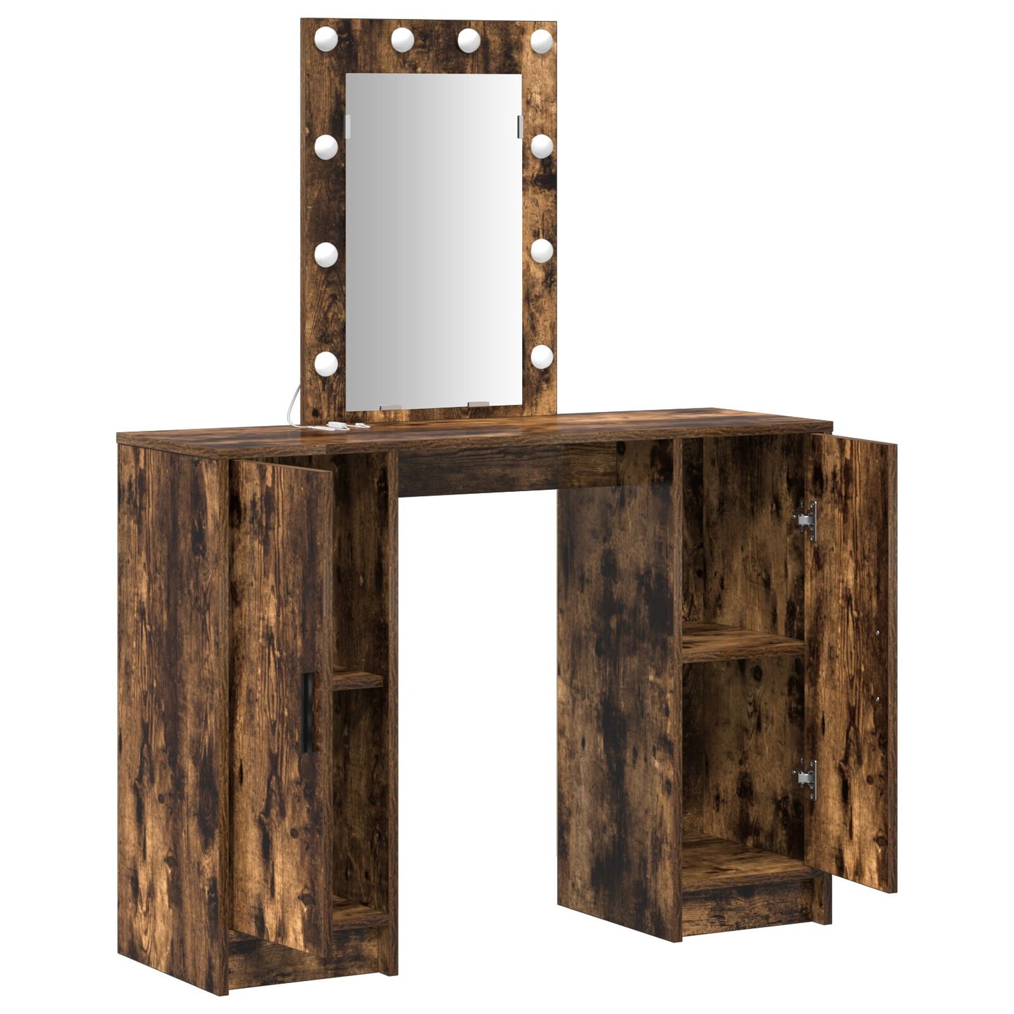 Sminkbord med LED-lampor Rökt Ek 102x33x135 cm