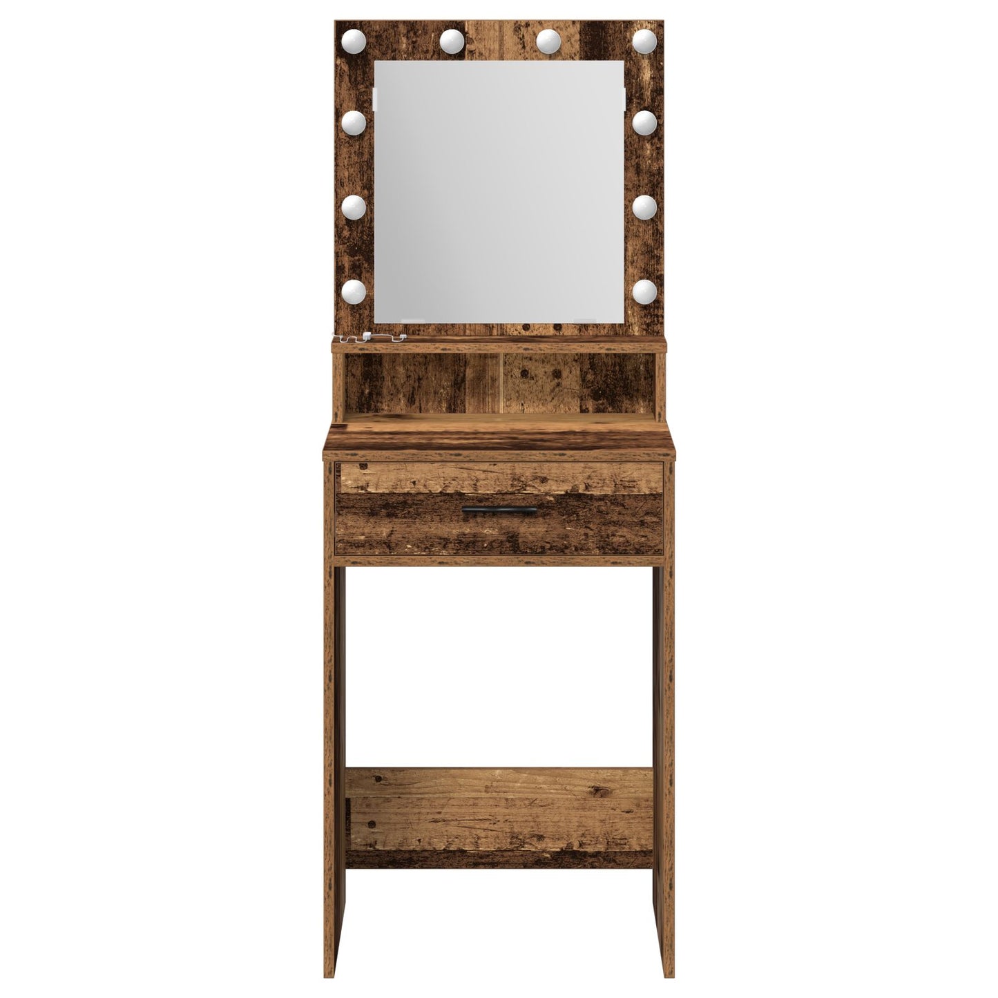 Sminkbord med LED-lampor i gammalt trä 50x41x135 cm