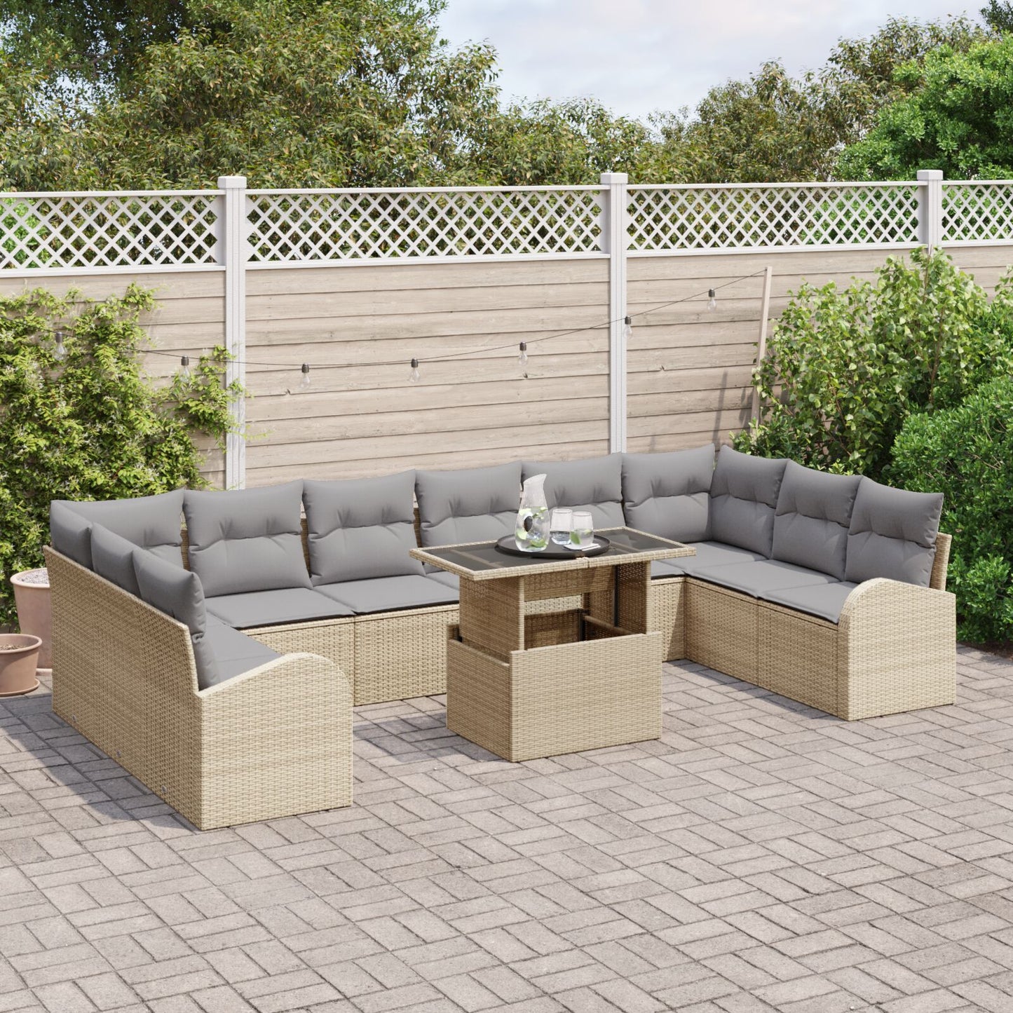 11-delars Trädgårdsoff set med kuddar Beige Poly Rattan