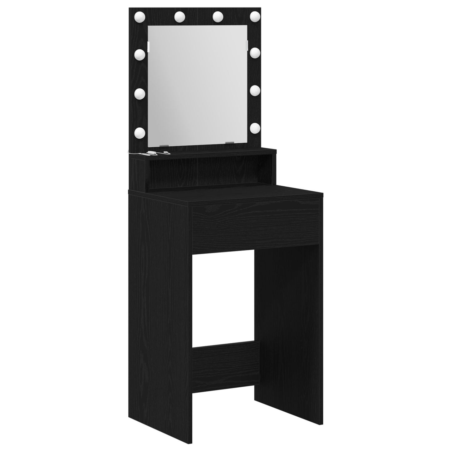 Sminkbord med LED-lampor, svart ek, 50x41x135 cm