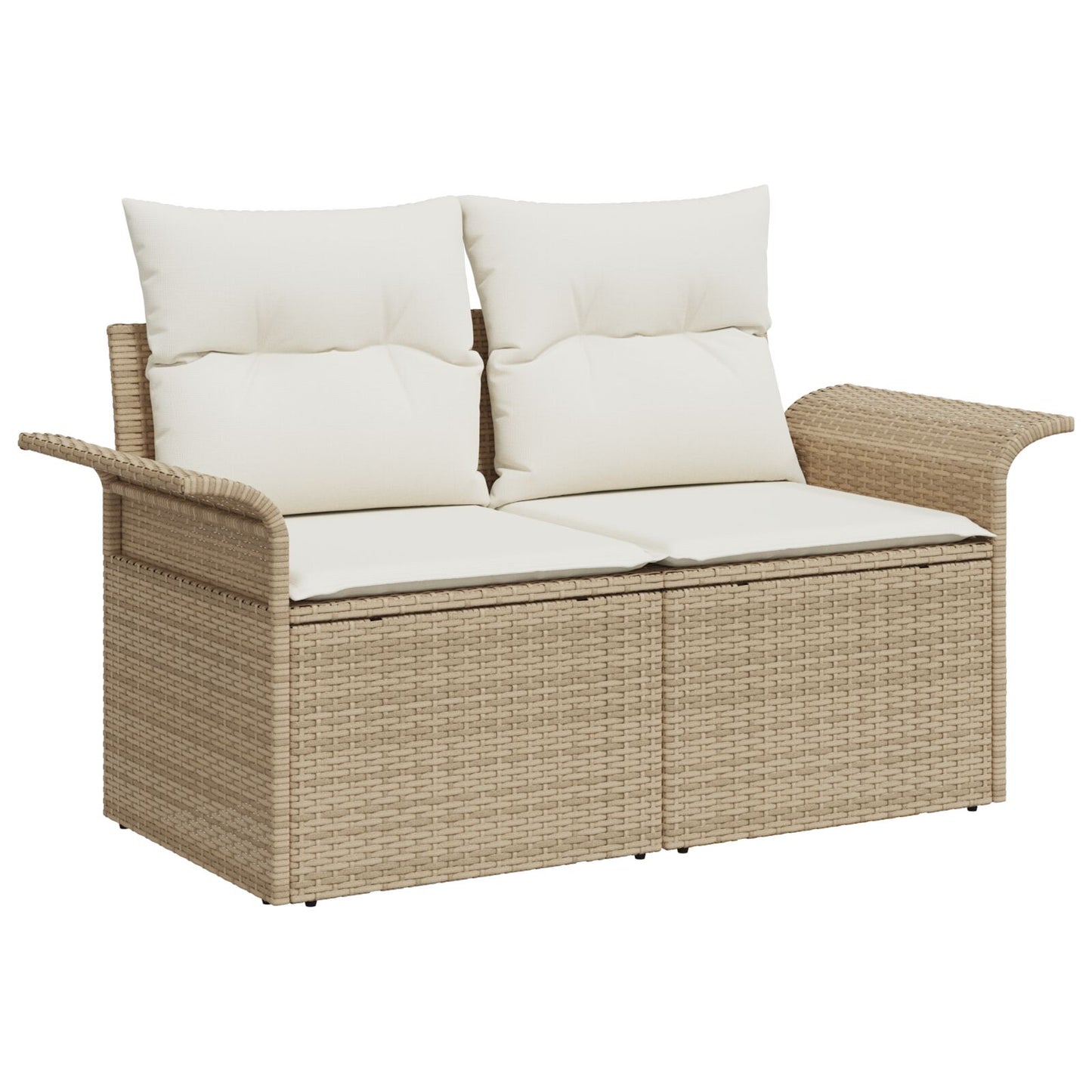 10-delat trädgårdsoff-set med kuddar beige poly rattan akacia