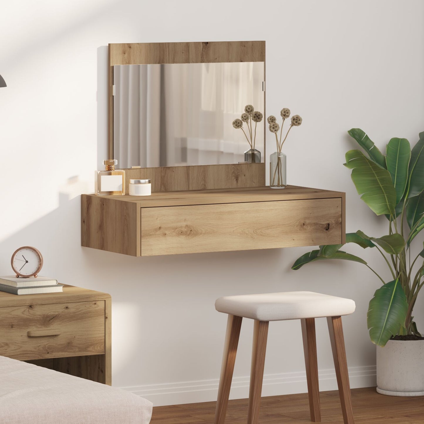 Väggmonterat sminkbord Massiv ek 83x40x70 cm