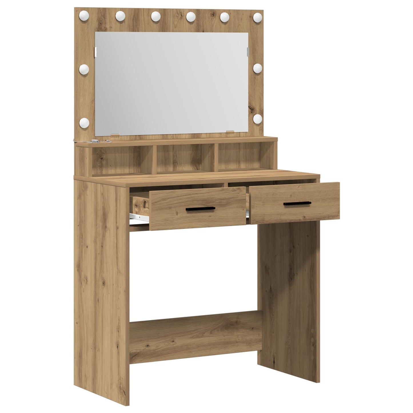 Sminkbord med LED-lampor i Artisan Ek, 79x41x135 cm