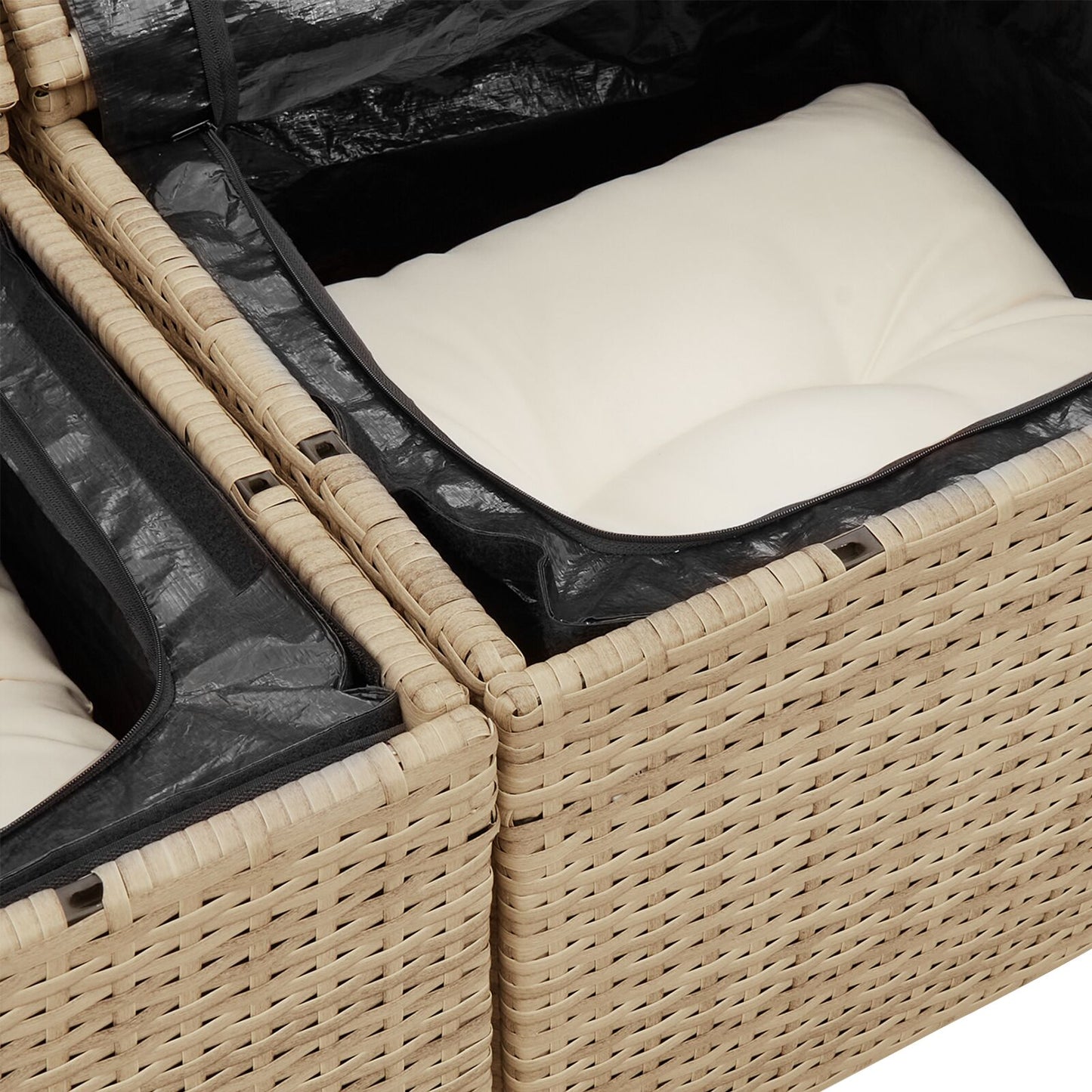 10-delars trädgårdsoffasett med kuddar Beige Poly Rattan