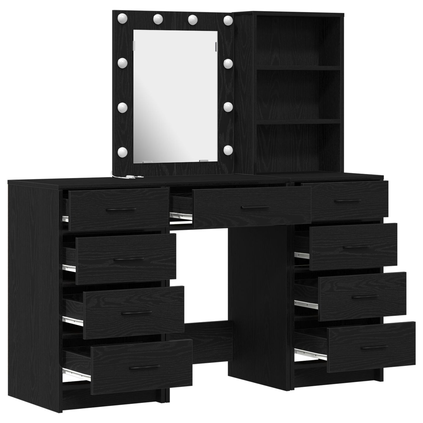 3-delars sminkbord med LED svart laminat